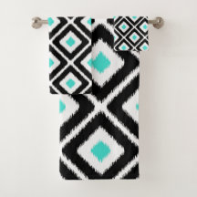 Motif noir, turquoise, blanc Ikat Diamond