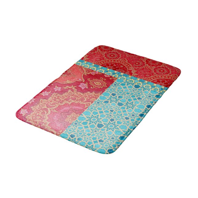 MOTIF ORIENTAL rouge turquoise - Tapis de bain (Angle)