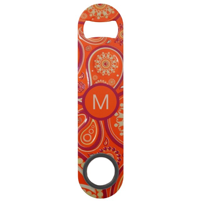 Motif Paisley Orange Orné Monogramme (Devant)