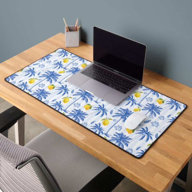 Motif Palmiers Citrons Toile Bleue (Bureau 2)