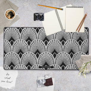 Motif Paon Art Déco Gris Noir Blanc Vintage