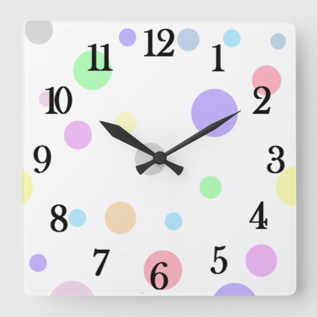 Motif Pastel Polka Dot Grande horloge murale carré (Recto)