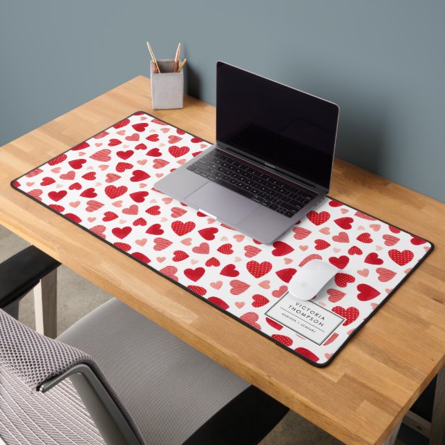 Motif Patchwork Cœurs Rouges Aquarelle (Bureau 2)