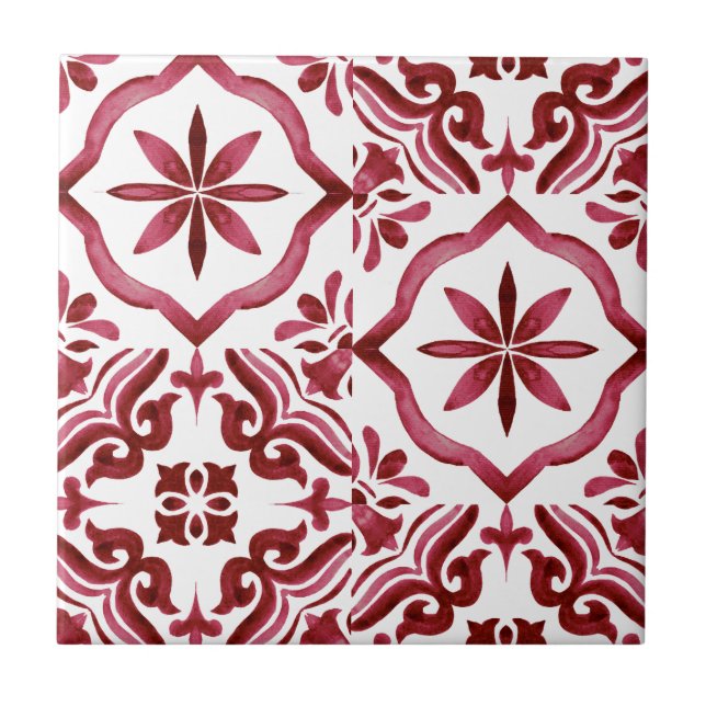 Motif Patchwork de Carreaux d'Azulejo Rouges Décor (Devant)