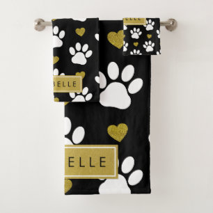 Motif Paw, Paws Blanches, Coeurs Or, Votre Nom
