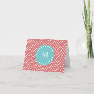 Motif Peach Chevron Monogramme Turquoise
