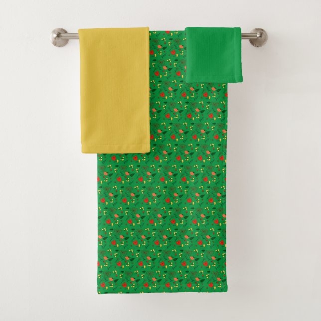Motif petite fleur sauvage verte rouge jaune  (En situation)