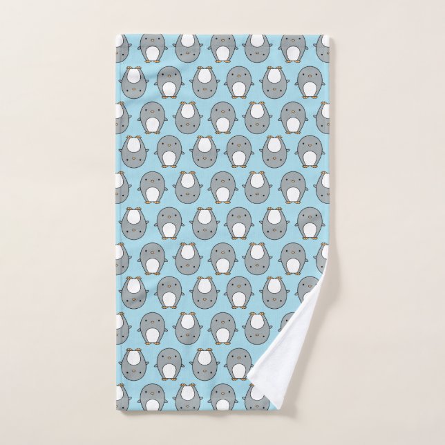 Motif Pingouin Bleu Bébé (Serviette à main)