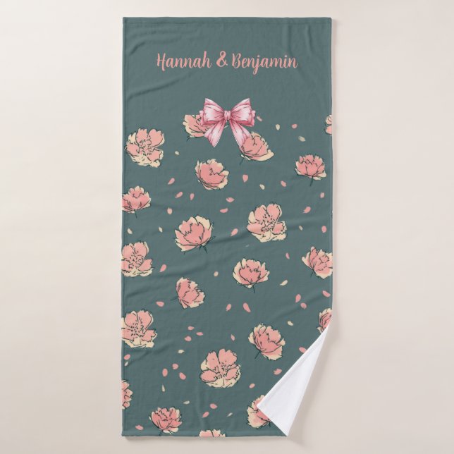 Motif Pink Peony et Bow (Serviette de bain)
