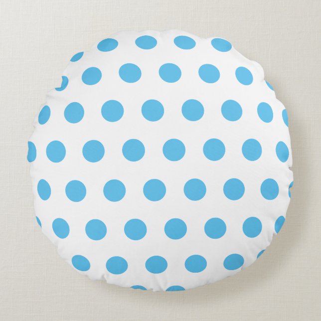 Motif pois bleu sur coussin rond blanc (Devant)