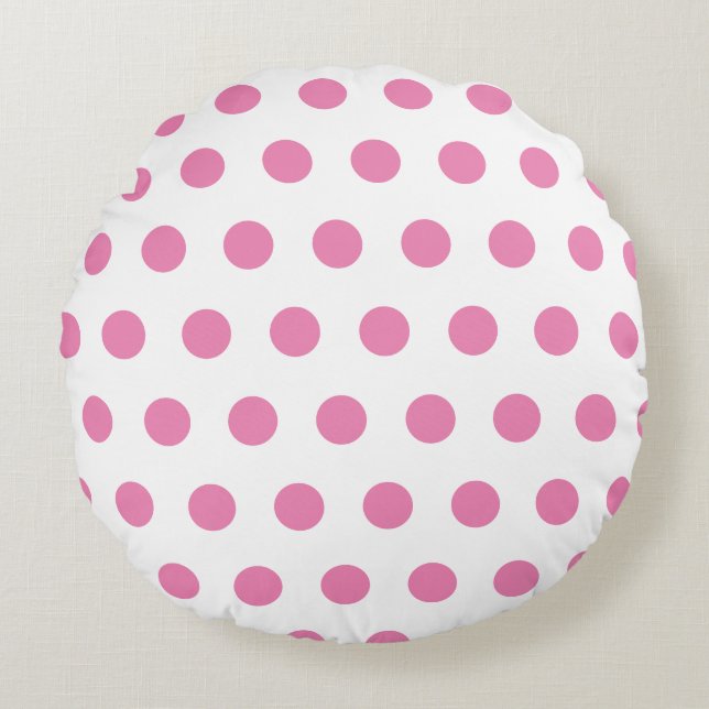 Motif pois rose sur coussin rond blanc (Devant)