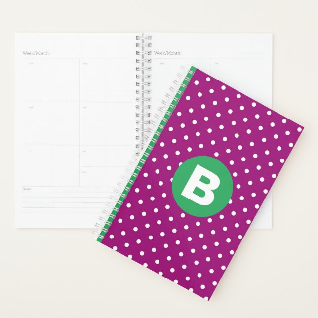 Motif pois violet monogramme vert (Devant avec enveloppe)