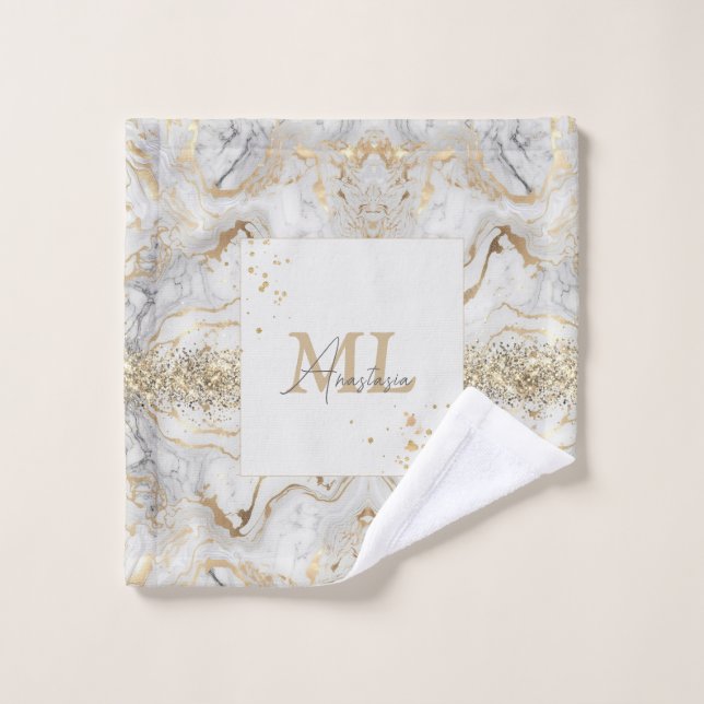 Motif populaire blanc Gris Sand faux marbre doré (Gant de toilette)
