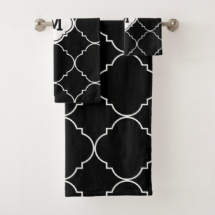 Motif Quatrefoil noir et blanc Monogramme