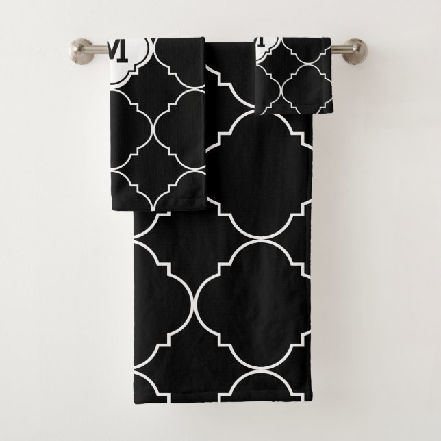 Motif Quatrefoil noir et blanc Monogramme (En situation)