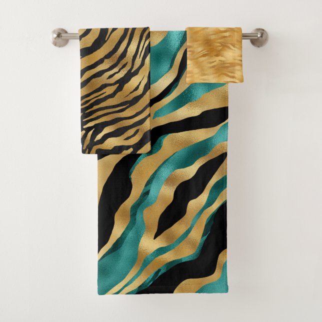 Motif rayé de tigre sarcelle or de luxe (En situation)