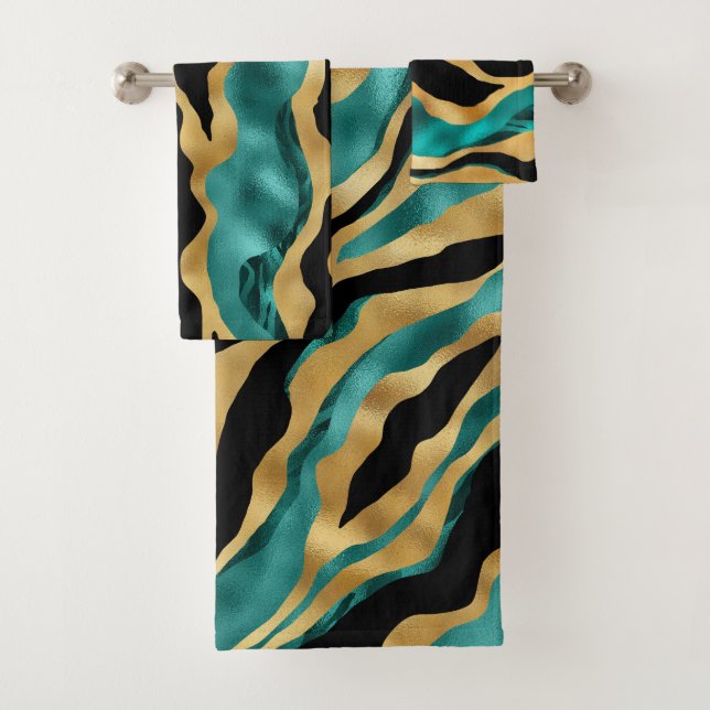 Motif rayé de tigre sarcelle or de luxe (En situation)