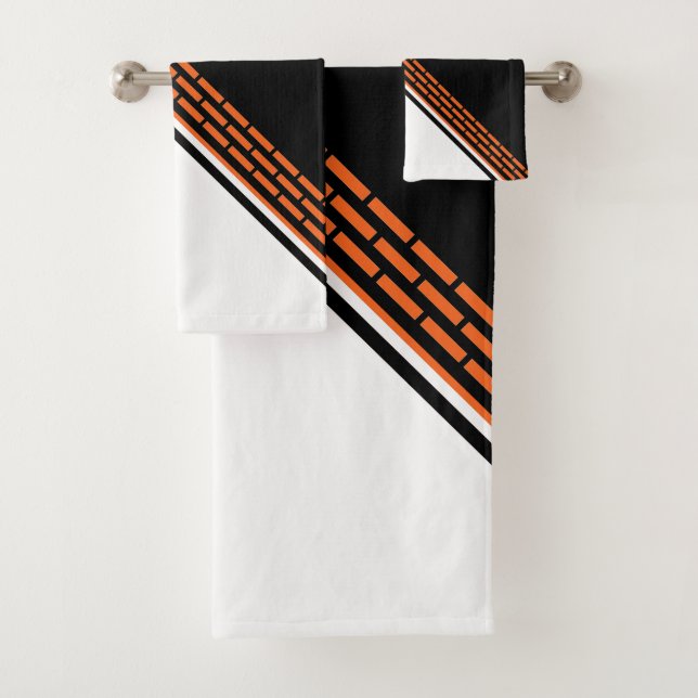 Motif rayé moderne noir blanc orange (En situation)