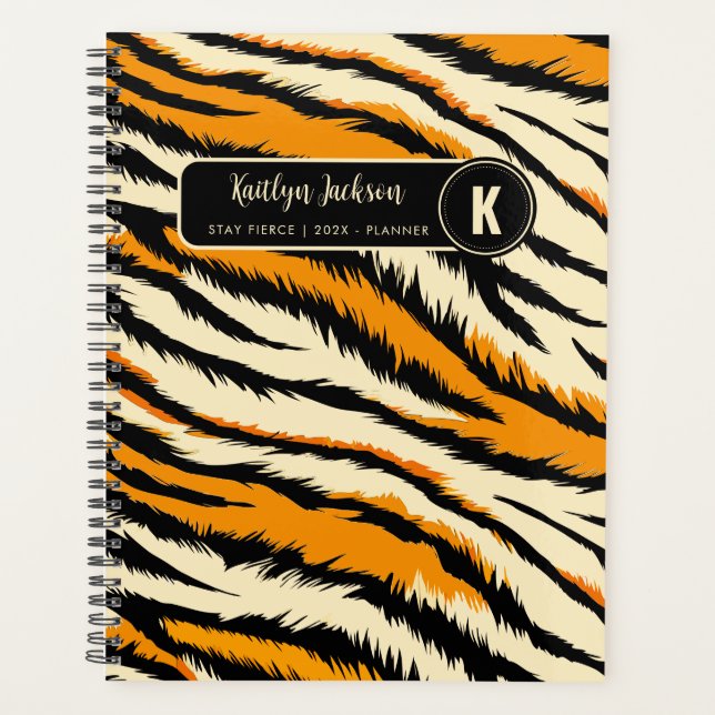 Motif rayé tigre orange noir Monogramme (Devant)