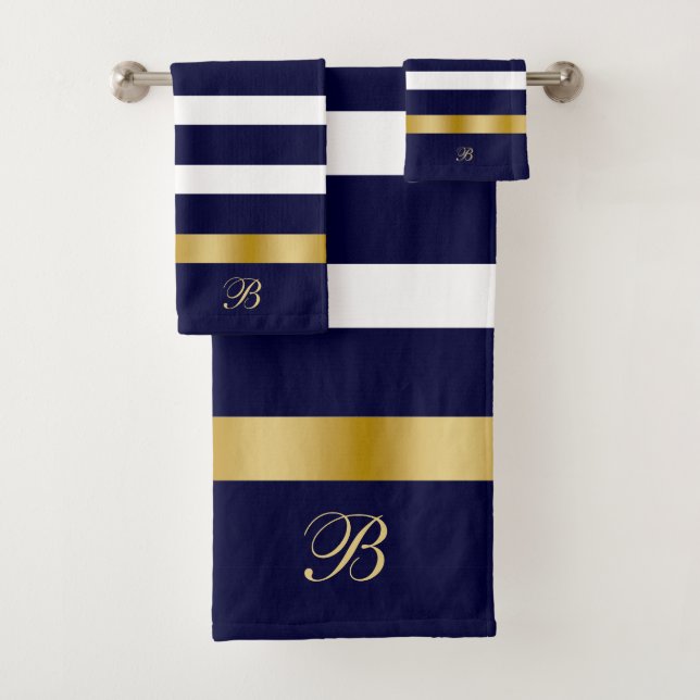 Motif rayures bleues et blanches avec accents doré (En situation)