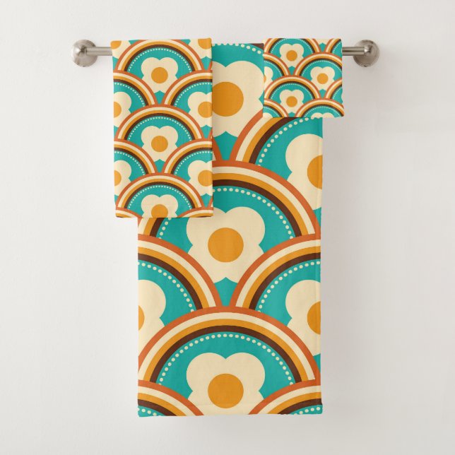 Motif Rétro Rainbow Waves and Flowers (En situation)