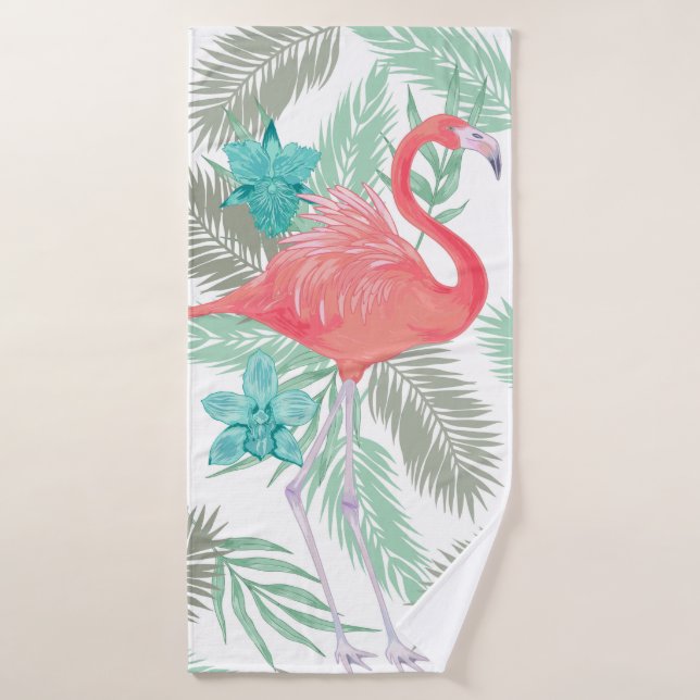 Motif romantique sans couture avec oiseau flamant  (Serviette de bain)