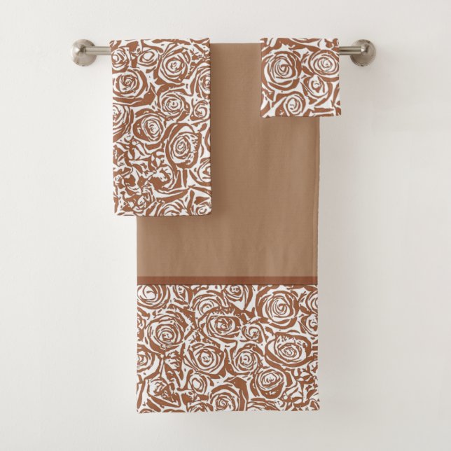 Motif Rose Abstrait moderne, Taupe Tan et Blanc (En situation)