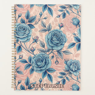 Motif Rose bleu rétro sur Arrière - plan rose doux