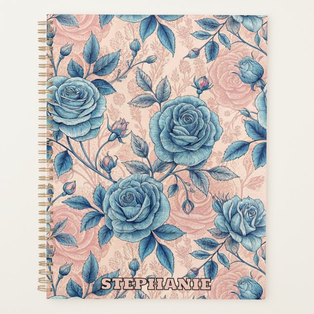Motif Rose bleu rétro sur Arrière - plan rose doux (Devant)