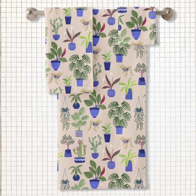 Motif rose Cactus (Fun cactus succulent and houseplant pattern bathroom towel set)