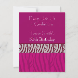 Motif rose chaud Zèbre Anniversaire Invitation