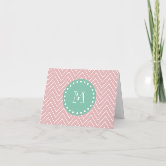 Motif rose Chevron | Monogramme vert à la menthe (Devant)