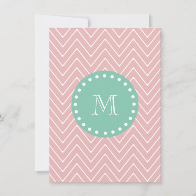 Motif rose Chevron | Monogramme vert à la menthe (Devant)