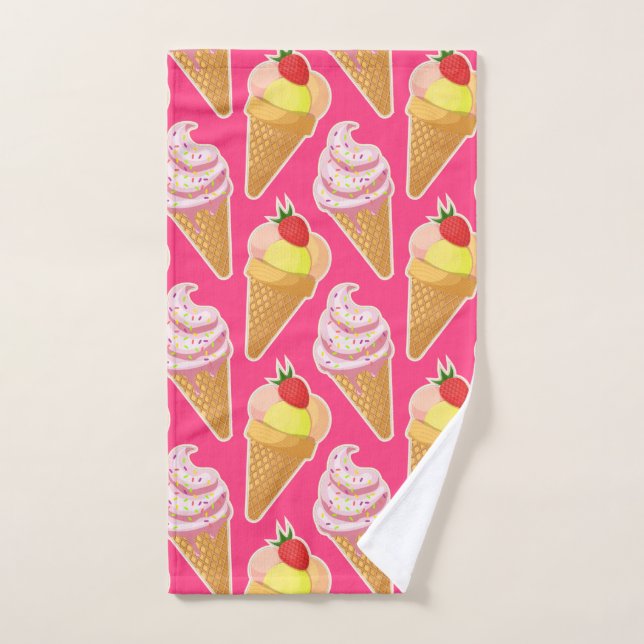 Motif rose Kawaii avec crème glacée aux fraises (Serviette à main)