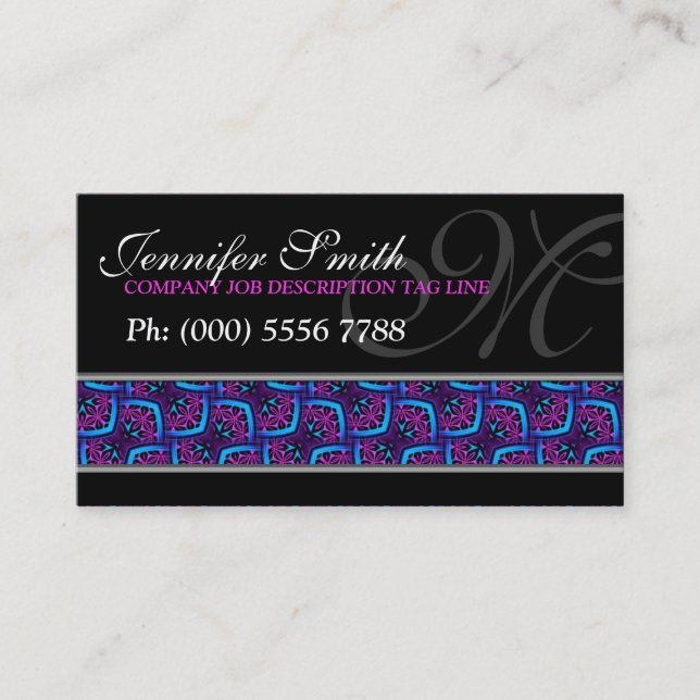 Motif rose moderne sur Cartes de visite noirs (Devant)
