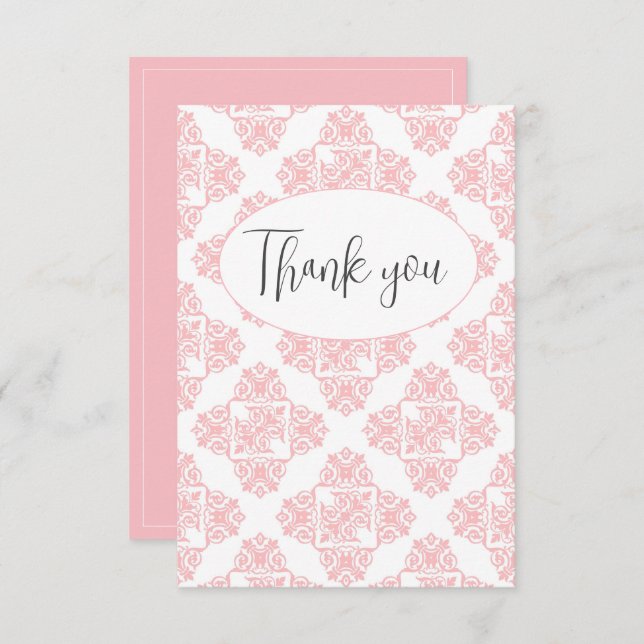 Motif rose Pastel Damask Carte de remerciements pl (Devant / Derrière)