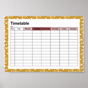 Motif rose sur les affiches d'horaires de classe "
