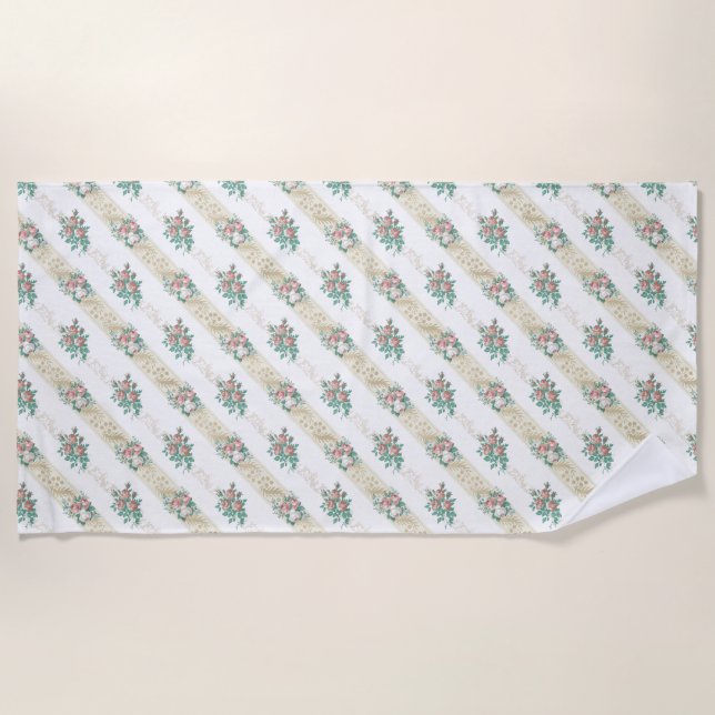 Motif Rose Vintage - Serviette de Plage (Devant)