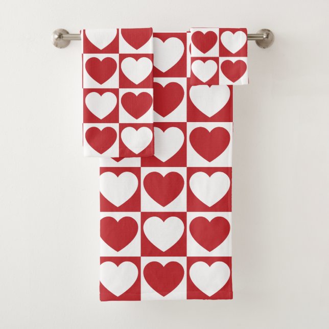 Motif rouge foncé et blanc À damiers aux coeurs (En situation)