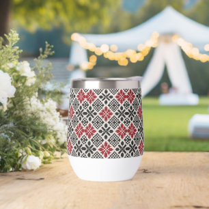 Motif rouge noir blanc géométrique folk