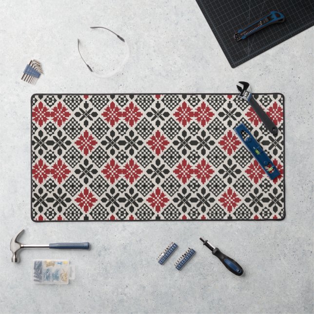 Motif rouge noir blanc géométrique folk (Poste de travail)