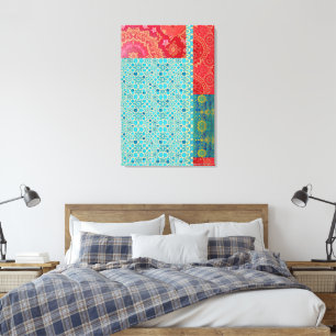 Motif Rouge Turquoise ORIENTAL - Toile emballée