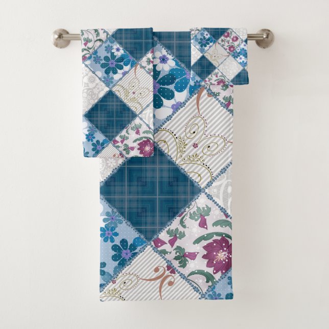 Motif rustique à la mode bleu de chiffons de tissu (En situation)