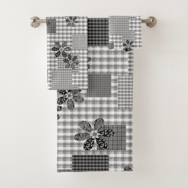 Motif rustique en patchwork noir et blanc rétro (En situation)