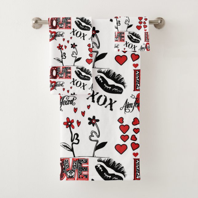 Motif Saint-Valentin Rouge Noir Blanc (En situation)