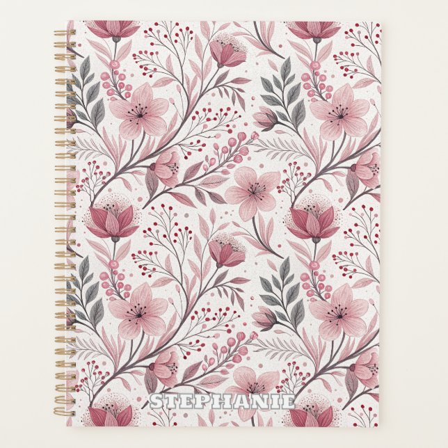 Motif Sakura en fleurs de cerises roses sur blanc  (Devant)