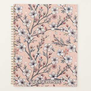 Motif Sakura en fleurs de cerisier rose sur rose (
