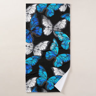Motif sans couleur foncée avec papillons bleus Mor