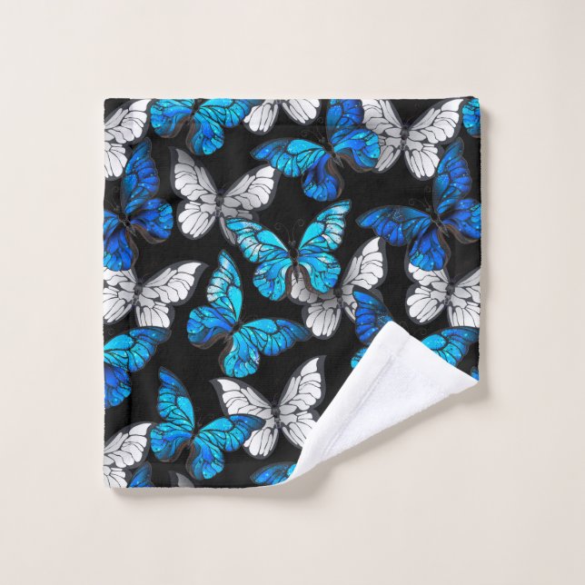 Motif sans couleur foncée avec papillons bleus Mor (Gant de toilette)