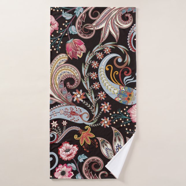 Motif sans couture avec cachemire coloré floral (Serviette de bain)